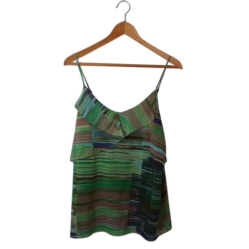 CAbi Green Abstract Brushstroke Layered Cami Tank Top Layering Earthy Boho M